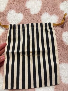 Lele Sadoughi Black & Cream Striped Drawstring Pouch with Gold Logo